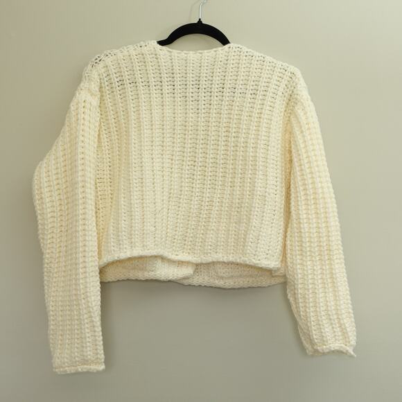 NWT Fashion Womens Open Knit Cropped Cardigan Button Pocket Front Cream Size XS - Picture 6 of 8